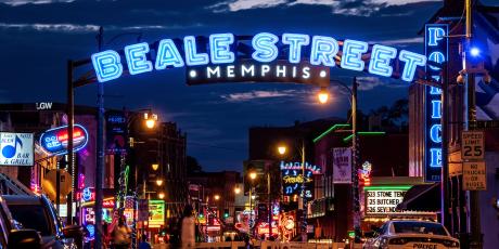 neon sign with beale street written out 