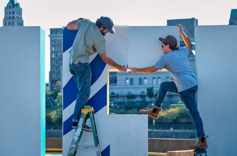 Construction workers on the job