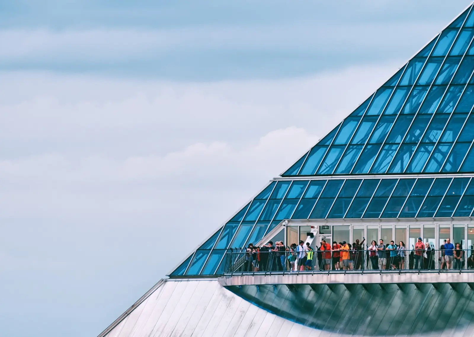 People standing at the top of the Bass Pro pyramid in Memphis