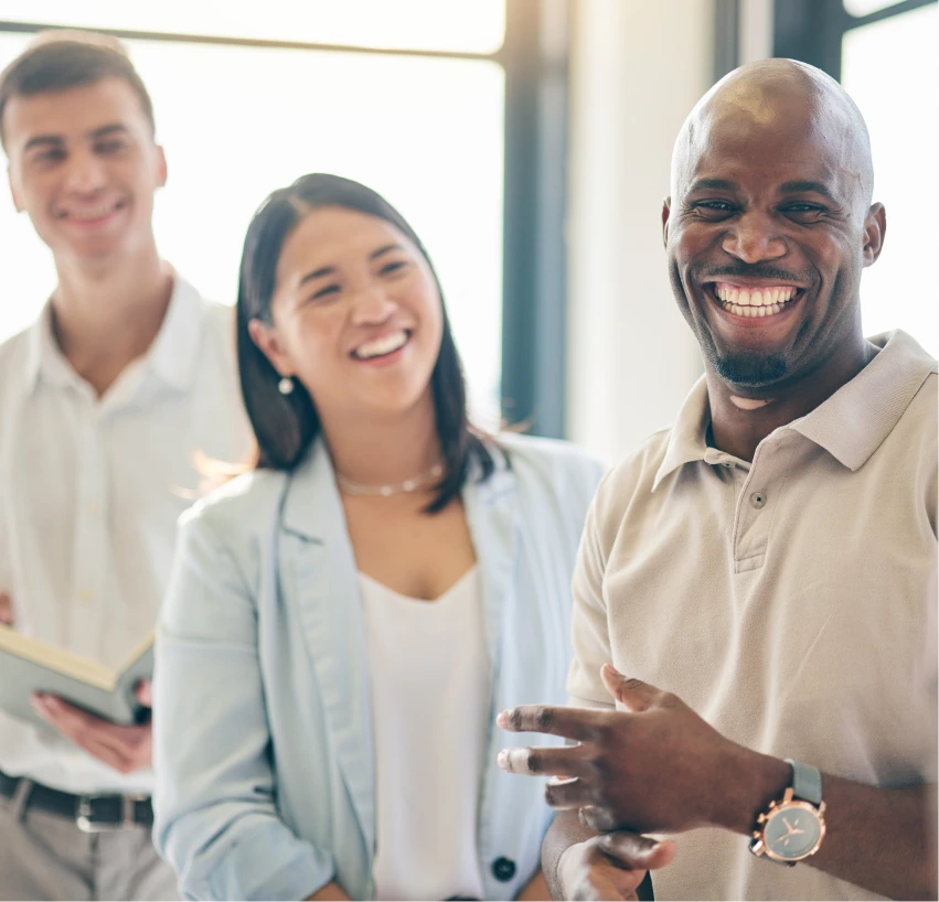Office workers smiling