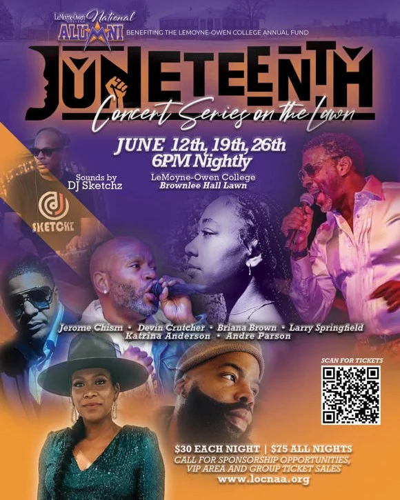 Celebrate freedom, culture, and community at Memphis’ only HBCU. The Juneteenth Concert Series at @loc_magicians kicks off Thursday nights on the lawn of historic Brownlee Hall—June 12, 19 & 26 at 6PM.

Enjoy soulful performances from local favorites like DJ Sketchz, Devin Crutcher, Katrina Anderson, and more, while supporting student scholarships and academic excellence at LOC.

Let’s honor Black history where it lives! 

#WeAreMemphis #Juneteenth #LOC #HBCUPride #BlackExcellence #MemphisMusic #SoulLivesHere #bringYourSoul