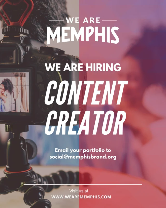 We Are Memphis is looking for a Memphis-based visual storyteller to help bring our city's culture to life through original videography and photo content.

This freelance role is perfect for someone who knows how to capture the soul of Memphis — its people, its energy, and its stories — and turn that into scroll-stopping content for social media (think Reels, short-form interviews, cultural moments, and more).

Who You Are:
📍 Based in Memphis
📸 A photographer/videographer with editing skills
🎯 Great at executing creative direction with a sharp eye for culture and community
📱 Understands the vibe of social-first content
〽️ Passionate about highlighting what makes Memphis special

What You’ll Do:
📝 Work alongside our team to create content
📷 Film and edit videos (primarily Reels) and capture photography based on our monthly content plan
🎨 Deliver high-quality assets that align with our brand style and storytelling voice

Sound like you? Shoot an email to social@memphisbrand.org with your portfolio!

Let’s elevate Memphis, together 💜Ⓜ️
#WeAreMemphis #MemphisCreatives #MemphisCulture